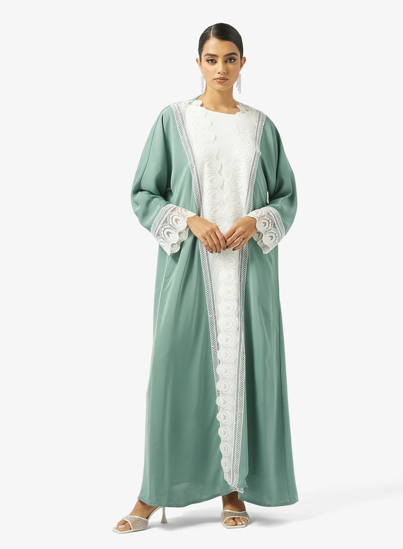 hayas closet Lace detail Abaya With Sheila - Image 4